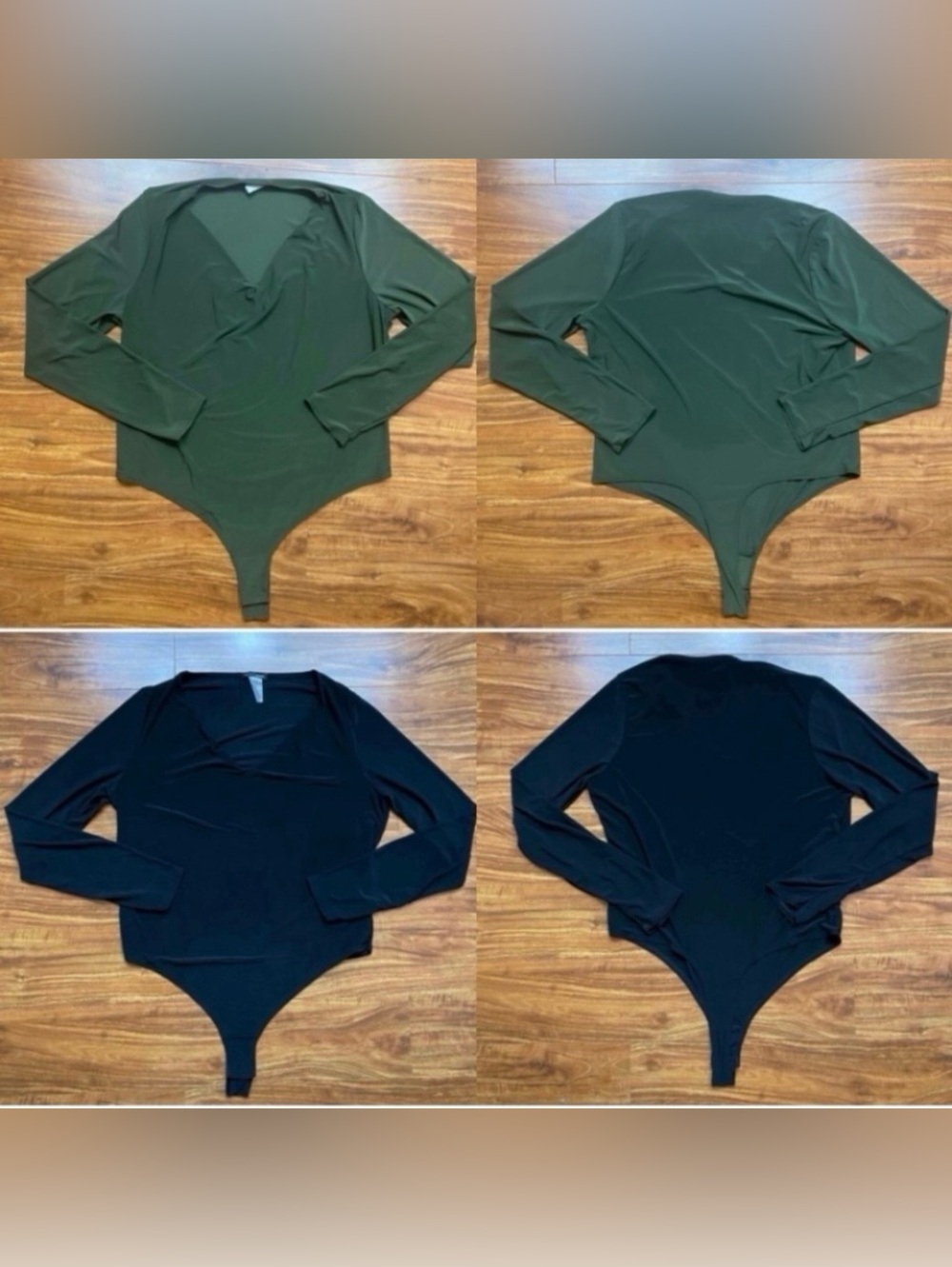 Fashion Nova Womens Forrest Green + Black V Neck Long Sleeve Stretch Bodysuit 2X